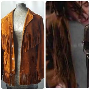 Vintage suede fringe boho festival jacket sz 40